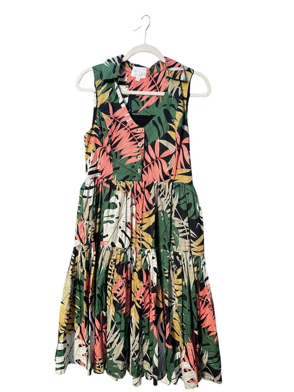 Anthropologie Eri+Ali Foliage Tropical Palm Print Dress Size M - Picture 4 of 9